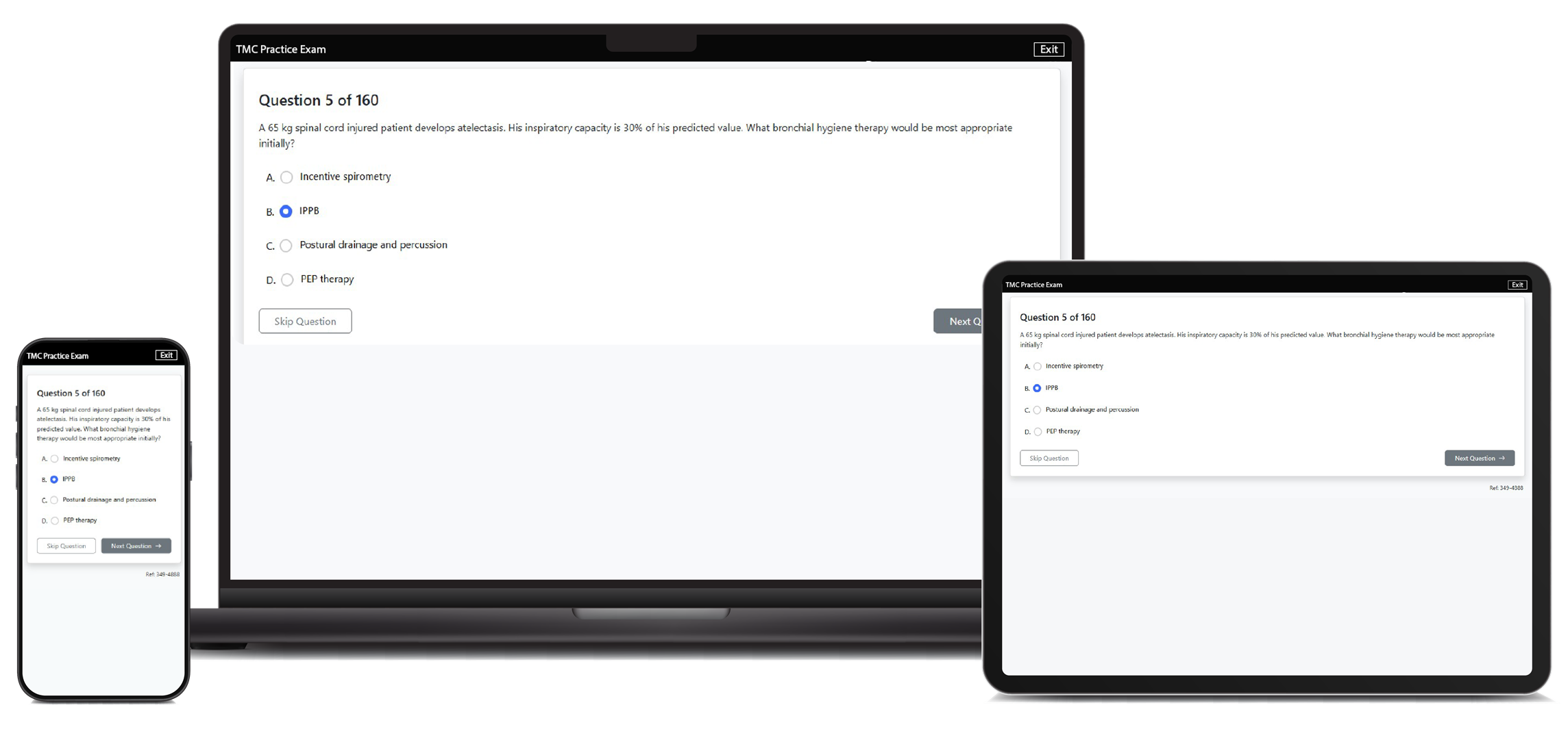 Practice Portal shown on 3 screen sizes